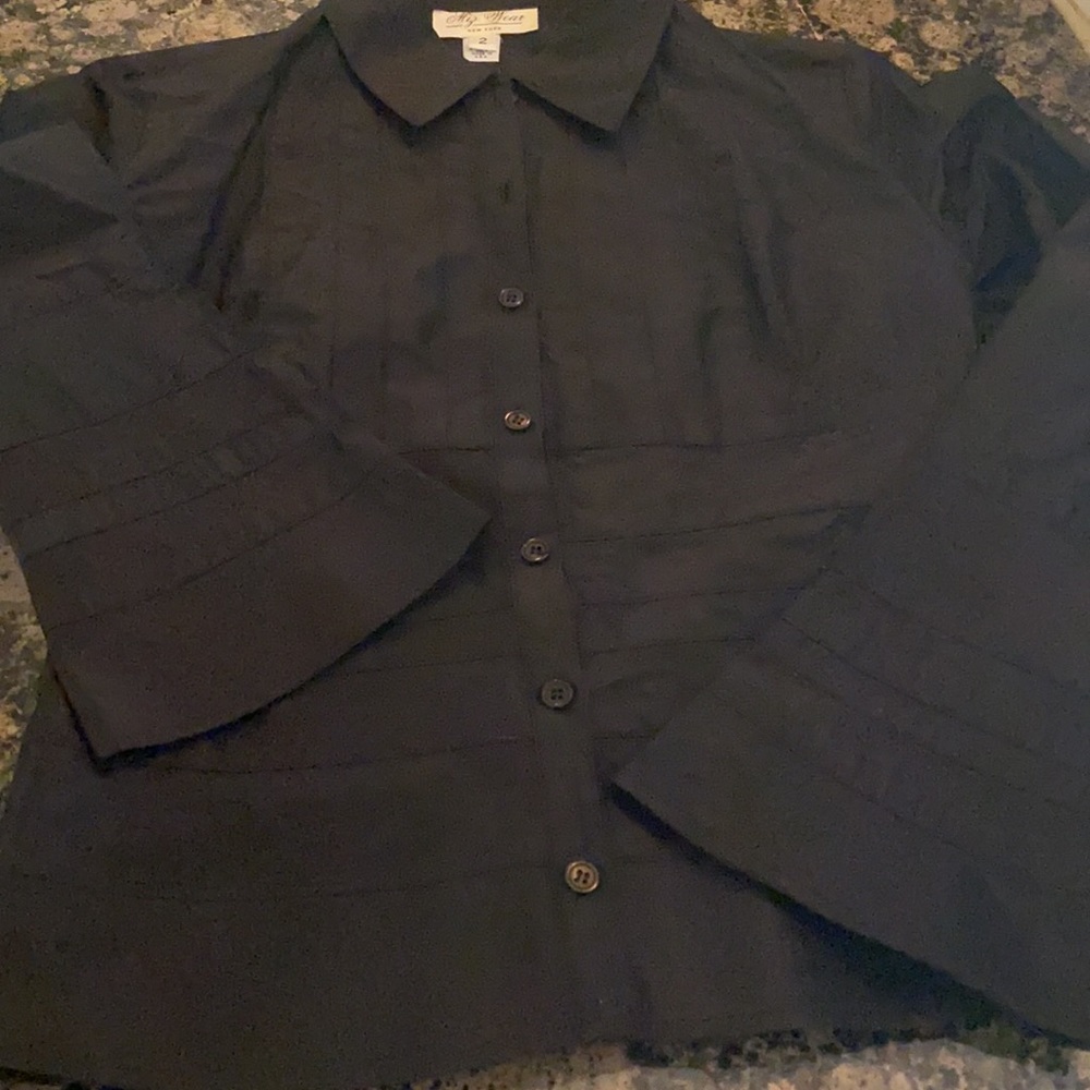 Vintage Black Silk Button Down Blouse: 2